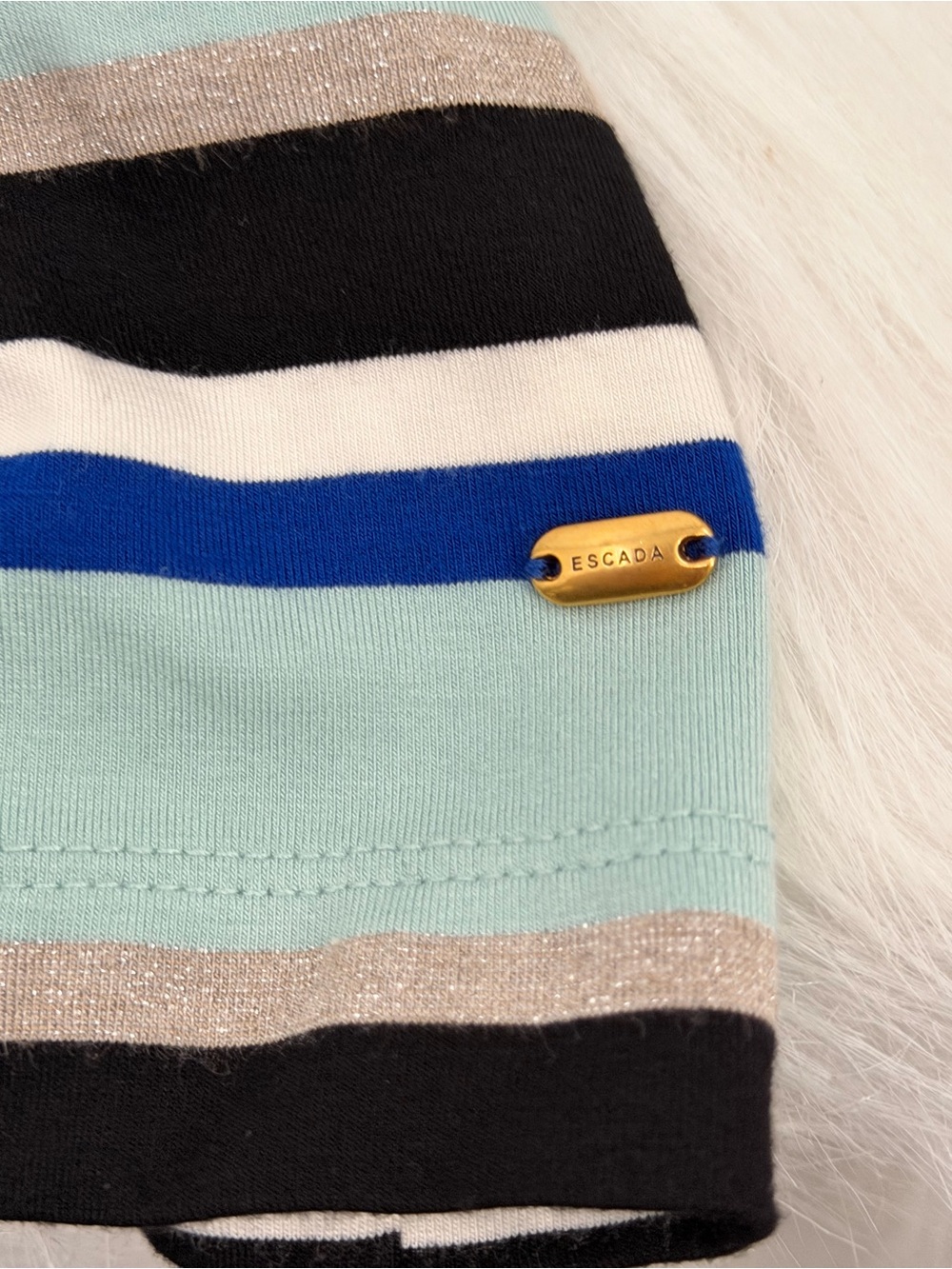 Escada Blue & White Striped Boatneck Top, size Small, Like New!! - Picture 5 of 9